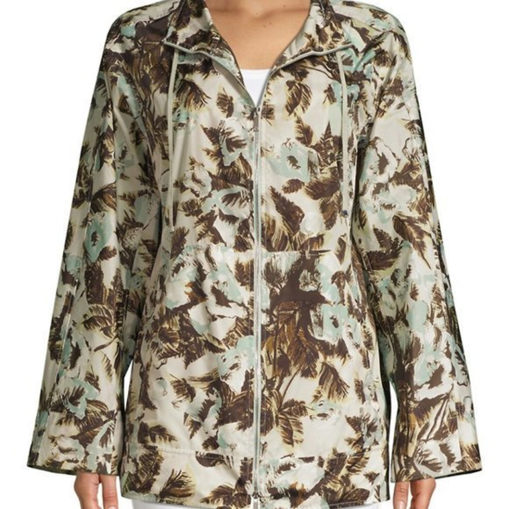 Lafayette 148 Baylor Palm Print‎ Hawaii Zip Tech Cloth Coat Windbreaker Jacket